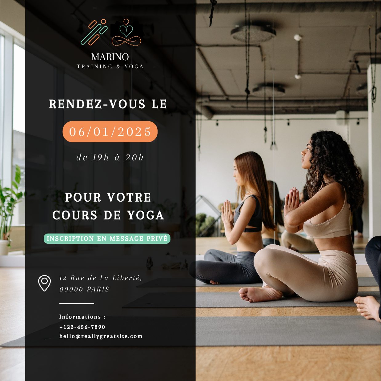 Post Instagram pour les cours de yoga