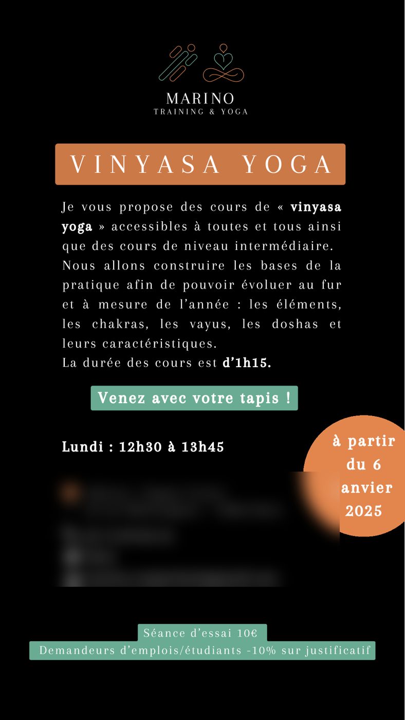Story Instagram annonçant un cours de yoga